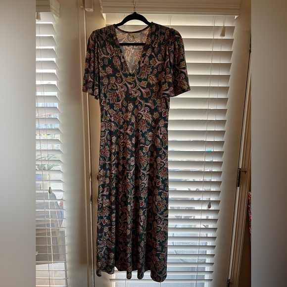 Boden Floral V-Neck Maxi Dress Teal and Pink Size 6 R Comfy Stylish Stretchy - Picture 2 of 5